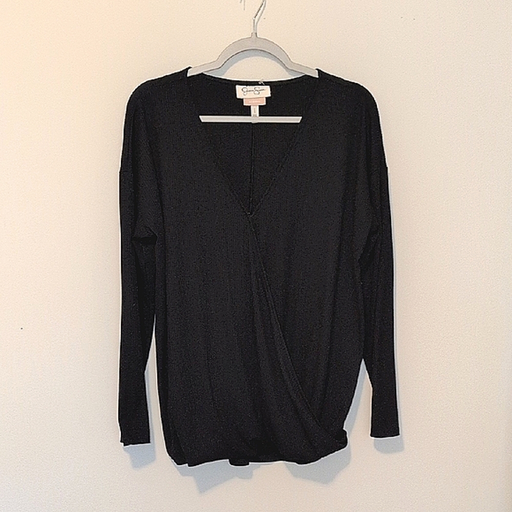 Jessica Simpson Black Nursing Top maternity Wear V Neck Long Sleeve